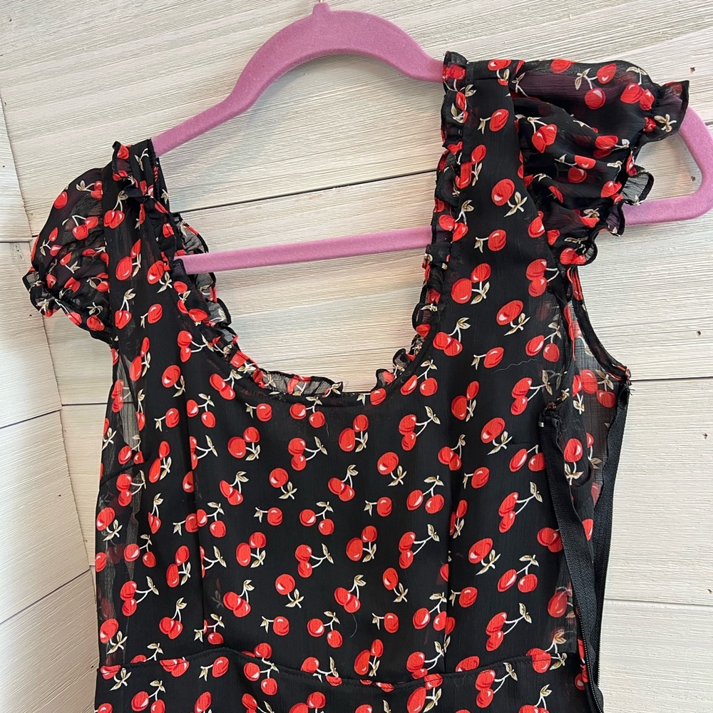 Cherry babydoll dress with cap sleeves lace ruffle pin up costume